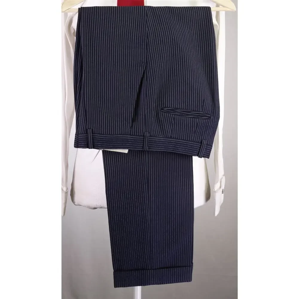 Richard James Savile Row Navy Blue Thin Striped British Wool 3/2 Lapel Suit 38R